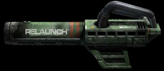 Der Redeemer aus Unreal Tournament mit der Aufschrift „Relaunch“